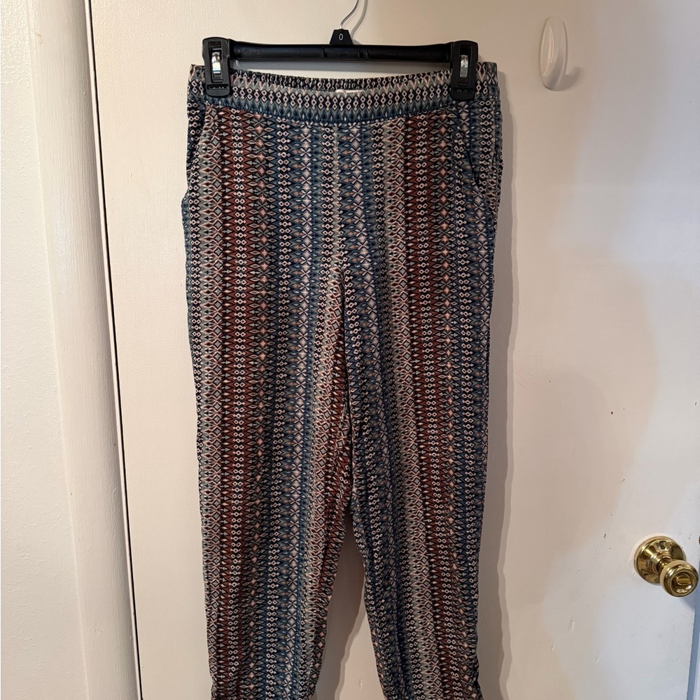 Women’s Aztec Patterned Elastic-Waist Pants - Blue & Brown